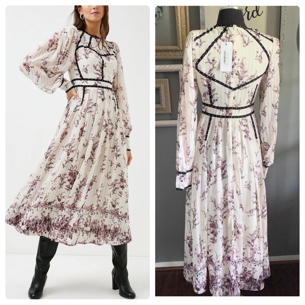 Karen Millen x Lydia Millen Floral Stud Trim Drama Maxi Dress Size 4